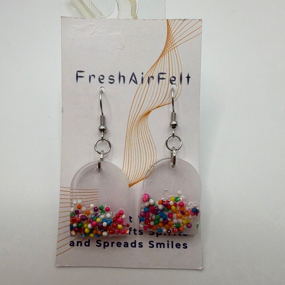 Baking sprinkles fun Unique handmade Resin Stainless drop steel earrings crafted